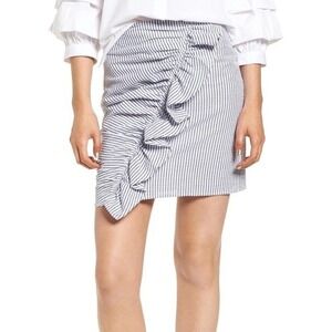 THE FIFTH LABEL Striped Ruffle Skirt Blue White Seersucker Mini Size L